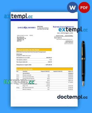 sample SHANGHAI Rural Commercial Bank enterprise statement Word and PDF template download