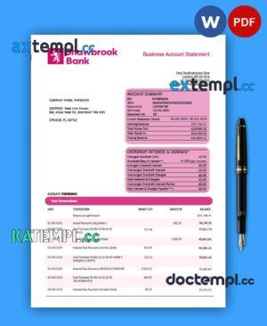 sample Shawbrook Group enterprise account statement Word and PDF template download
