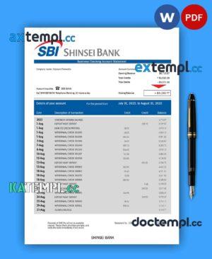 sample Shinsei Bank business statement Word and PDF template download
