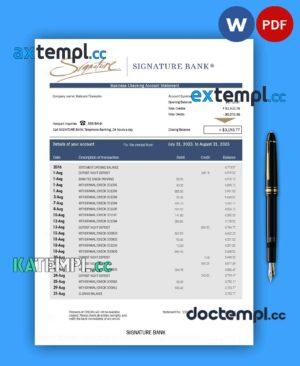 sample SIGNATURE Bank enterprise statement Word and PDF template download