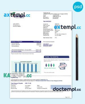 sample Singapore Iswitch energy utility bill template, fully editable in PSD format download