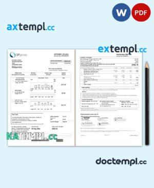 sample Singapore SP Group utility bill template in Word and PDF format (2 pages) download