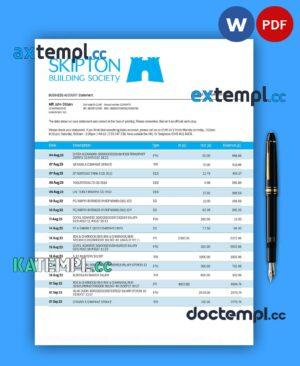 sample Skipton Building Society Bank firm account statement Word and PDF template download