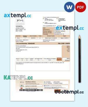 sample South Africa Joburg utility bill Word and PDF template download
