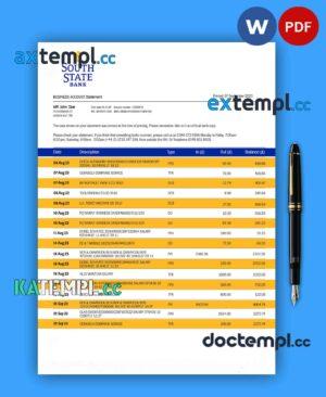 sample SOUTH State Bank company statement Word and PDF template download