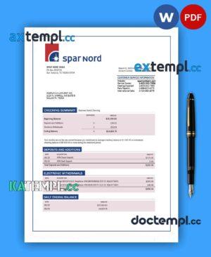 sample Spar Nord Bank company checking account statement Word and PDF template download