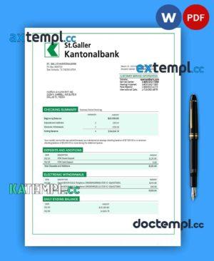 sample ST. Galler Kantonalbank organization checking account statement Word and PDF template download