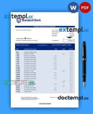 sample STANDARD Bank organization statement Word and PDF template download