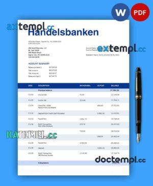 sample SVENSKA Handelsbanken Bank firm statement Word and PDF template download