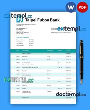 sample TAIPAI Fubon Bank corporate checking account statement Word and PDF template download