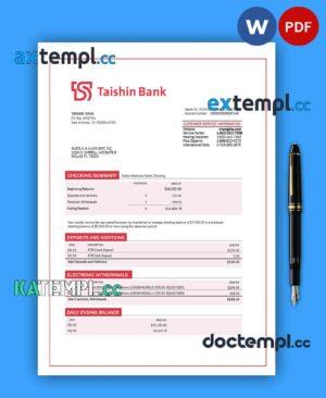 sample TAISHIN Bank enterprise statement Word and PDF template download
