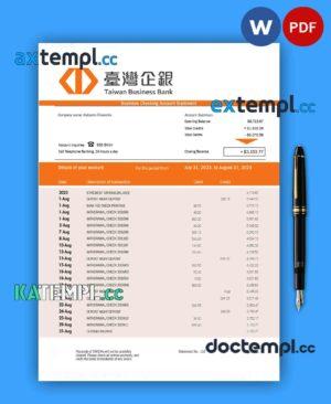 sample Taiwan Business Bank statement Word and PDF template download