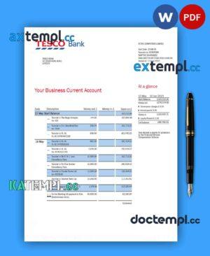 sample Tesco Bank Business statement Word and PDF template download