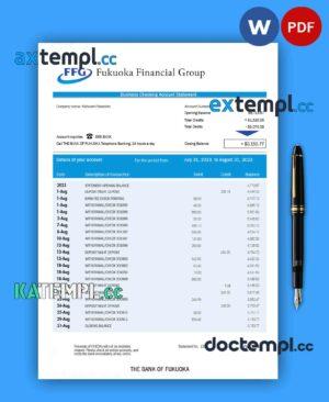 sample The Bank of Fukuoka firm account statement Word and PDF template download
