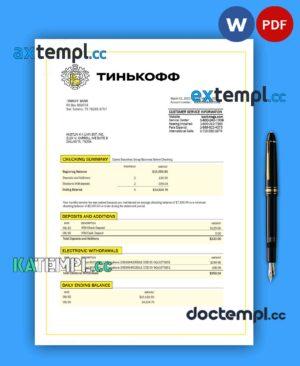 sample TINKOFF Bank firm statement Word and PDF template download
