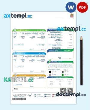 sample UAE Dubai Federal Electricity & Water Authority utility bill Word and PDF template download