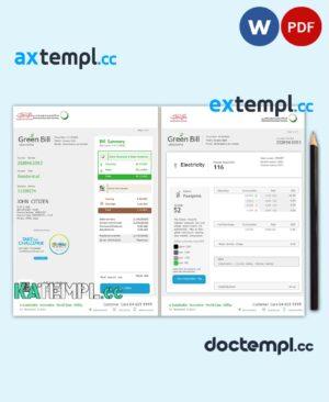 sample United Arab Emirates Dubai Electricity & Water Authority utility bill template in Word and PDF format (4 pages) download