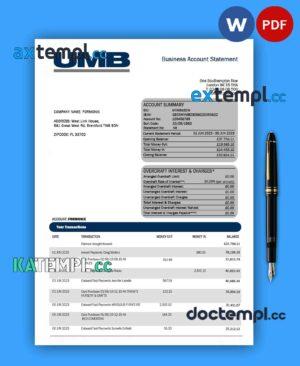 sample UMB Bank enterprise account statement Word and PDF template download