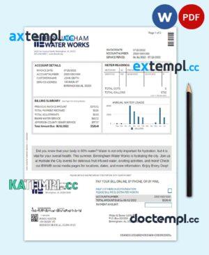 sample UNITED KINGDOM BIRMINGHAM WATER utility bill Word and PDF template download