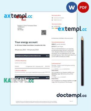 sample UNITED KINGDOM E-ON utility bill Word and PDF template download