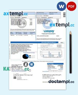 sample UNITED KINGDOM SEWER & WATER utility bill Word and PDF template download