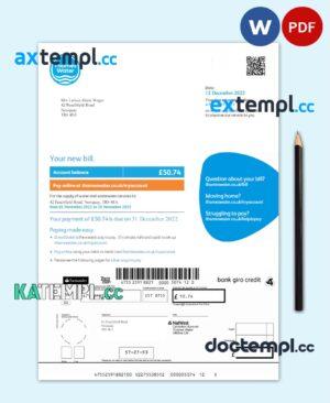 sample UNITED KINGDOM THAMES WATER utility bill Word and PDF template download