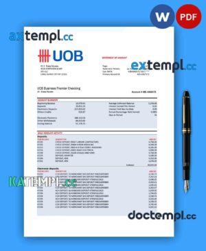 sample UOB (United Overseas Bank) firm account statement Word and PDF template download