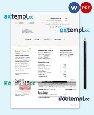 sample USA AMBIT ENERGY utility bill Word and PDF template download