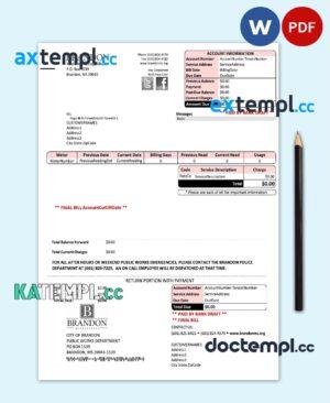 sample USA BRANDON MISSISSIPPI utility bill Word and PDF template download