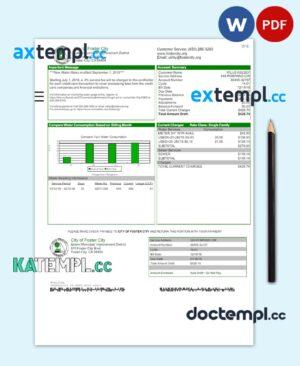 sample USA CITY OF FOSTER CITY utility bill Word and PDF template download