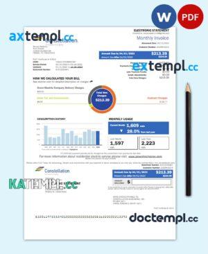 sample USA CONSTELLATION utility bill Word and PDF template download