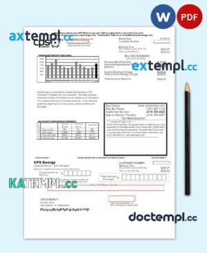 sample USA CPS ENERGY utility bill Word and PDF template download