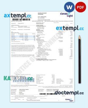sample USA DAVAO LIGHT utility bill Word and PDF template download