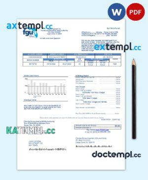 sample USA Florida FGUA utility bill template in Word and PDF format download