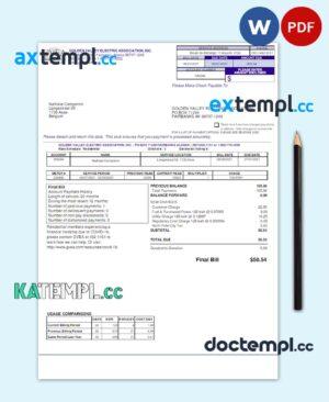 sample USA GVEA utility bill Word and PDF template download