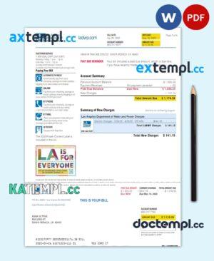 sample USA LA DWP utility bill Word and PDF template download