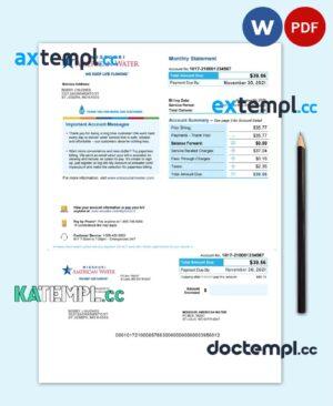 sample USA MISSOURI AMERICAN WATER utility bill Word and PDF template download