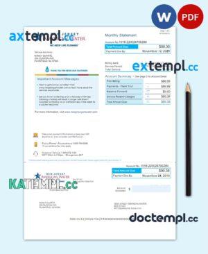sample USA NEW JERSEY AMERICAN WATER utility bill Word and PDF template download