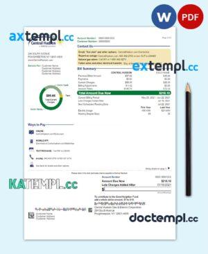 sample USA NEW YORK CENTRAL HUDSON utility bill Word and PDF template download