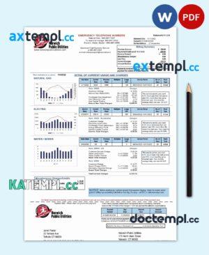 sample USA NORWICH PUBLIC UTILITIES utility bill Word and PDF template download