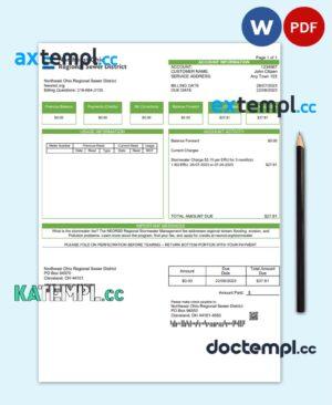 sample USA Northeast Ohio Regional Sewer District utility bill Word and PDF template download