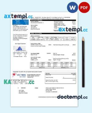 sample USA Ohio Vectren Energy utility bill template in Word and PDF format download
