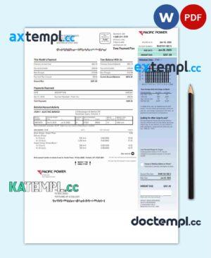 sample USA PACIFIC POWER utility bill Word and PDF template download