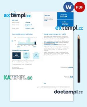sample USA PGE utility bill Word and PDF template download