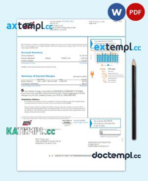 sample USA SDGE utility bill Word and PDF template download