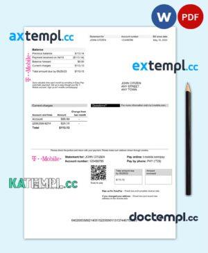 sample USA T-Mobile utility bill Word and PDF template download