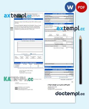 sample USA TAHOE CITY PUBLIC UTILITY utility bill Word and PDF template download
