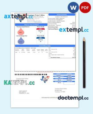 sample USA TEXARKANA WATER UTILITIES utility bill Word and PDF template download