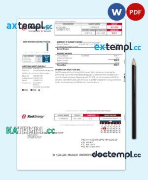 sample USA XCEL ENERGY utility bill Word and PDF template download