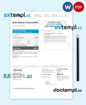 sample USA XFINITY utility bill Word and PDF template download